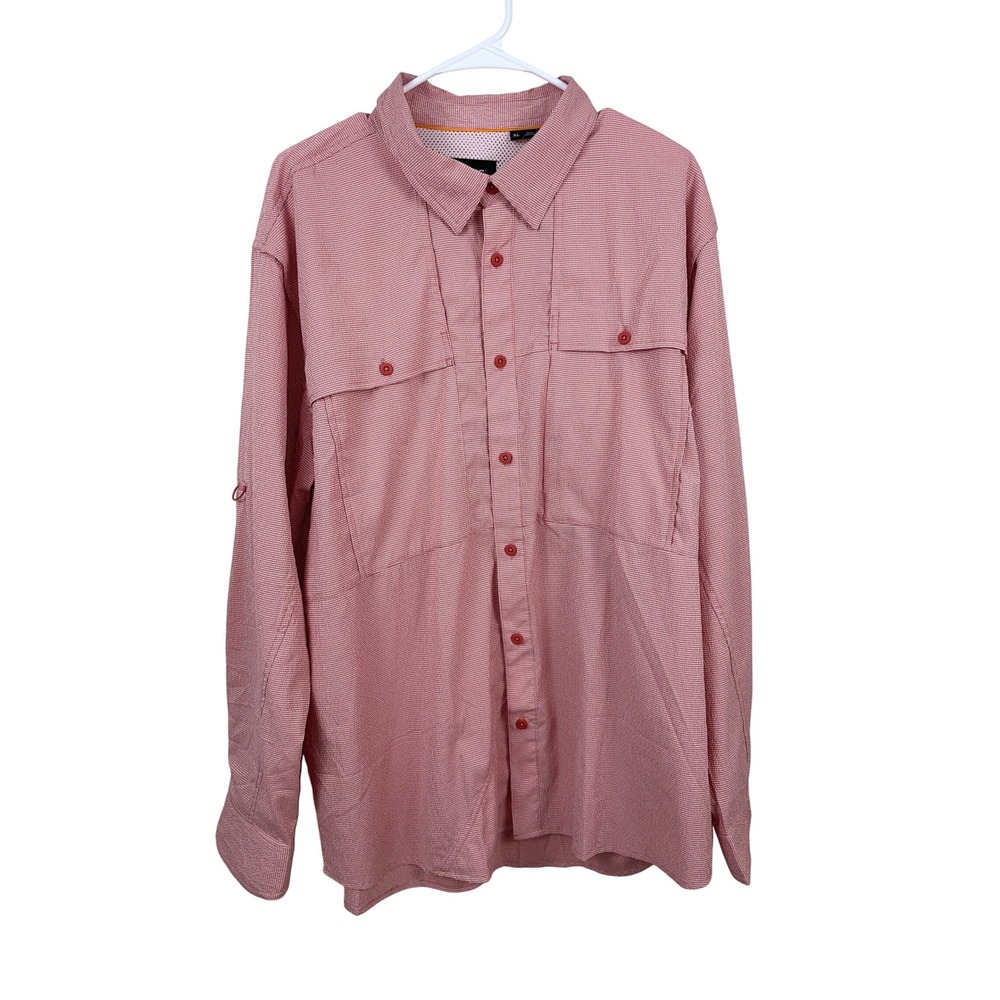 Orvis Mens XL Active Fit Gingham Long Sleeve Ventilated Fishing Shirt Red‎ White